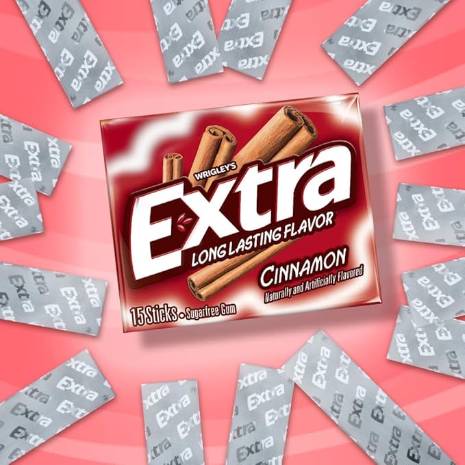 Extra - Long Lasting Flavor Cinnamon SugarFree Gum 15 Sticks (BB 11/05/2026)