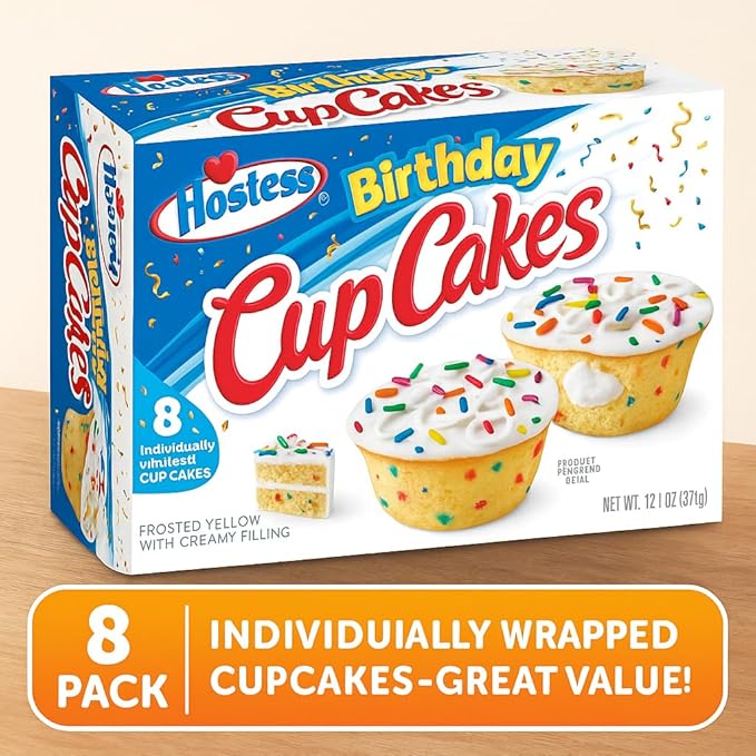 Hostess - Birthday Frosted Yellow Cupcake with Creamy Fillings  2 Count