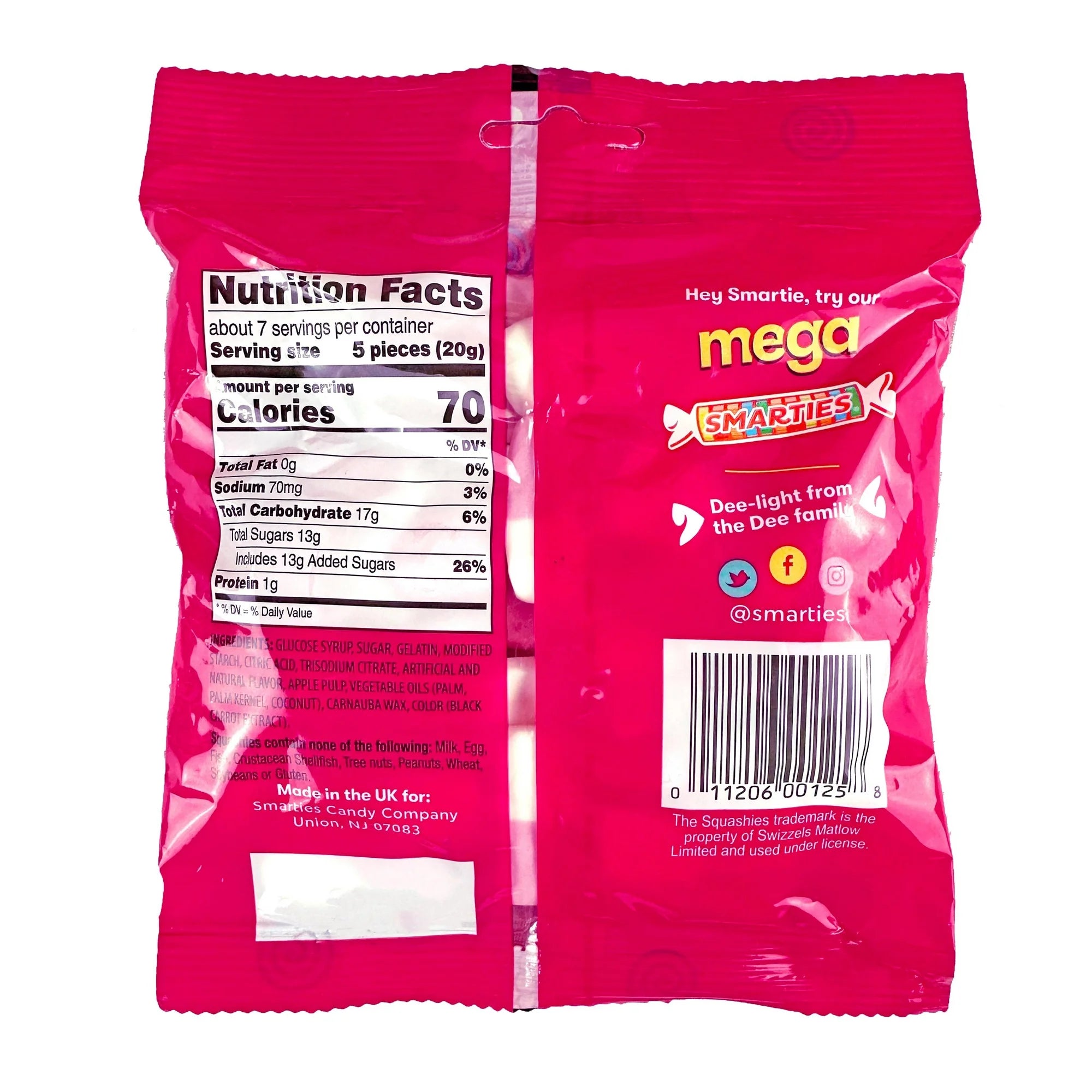Smarties - Squashies Single Peg Bag Allergen Free Gummy Candy