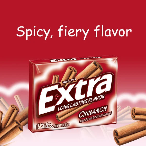 Extra - Long Lasting Flavor Cinnamon SugarFree Gum 15 Sticks (BB 11/05/2026)